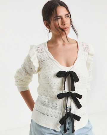 Simply Be Cream Pointelle Tie Front Cardigan
