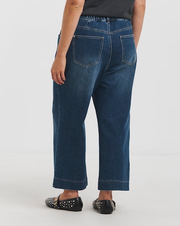 Mid Blue Cropped Wide Leg Pintuck Jeans
