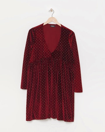 Red Velour Hotfix Smock Dress