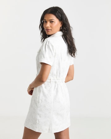 White All Over Embroidered Denim Floral Mini Dress