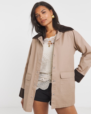Simply Be Mocha Cord Collar Waxed Barn Jacket