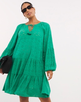 Beach to Beach Green Broderie Beach Dress
