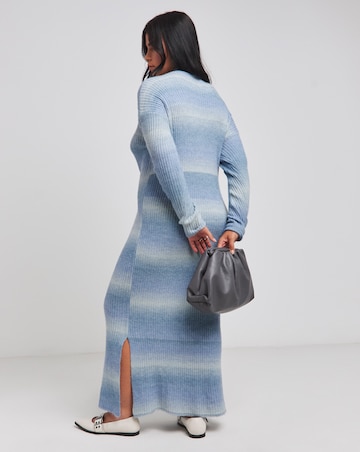 Blue Ombre Crew Neck Knitted Dress