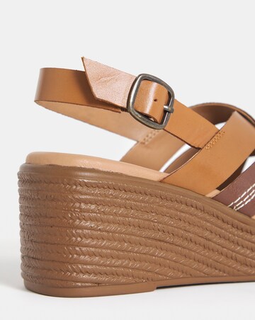 Hudson Crossover Stitch Detail Leather Wedged Sandals - Wide Fit (E)