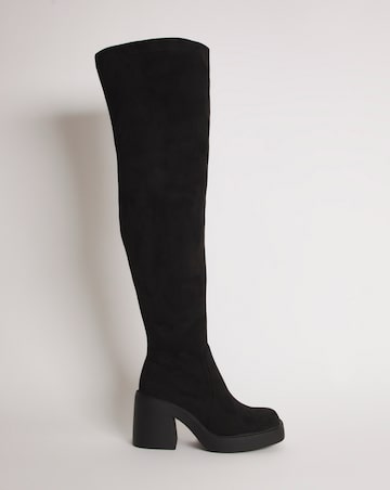 Birdie Stretch Over The Knee Heeled Boots Extra Wide EEE Fit Super Curvy Calf