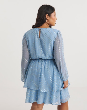 Blue Jacquard Tiered Skater Dress