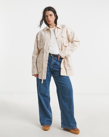 Simply Be Stone Floral Embroidered Utility Jacket