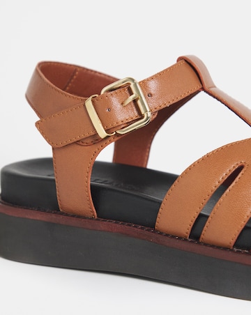 Fontana Leather T Bar Fisherman Sandals - Wide Fit (E)