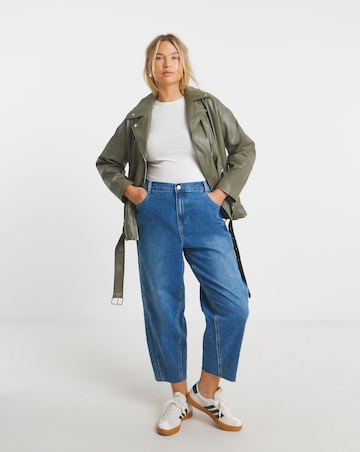 Sage Faux Leather Oversized Belted Biker Jacket
