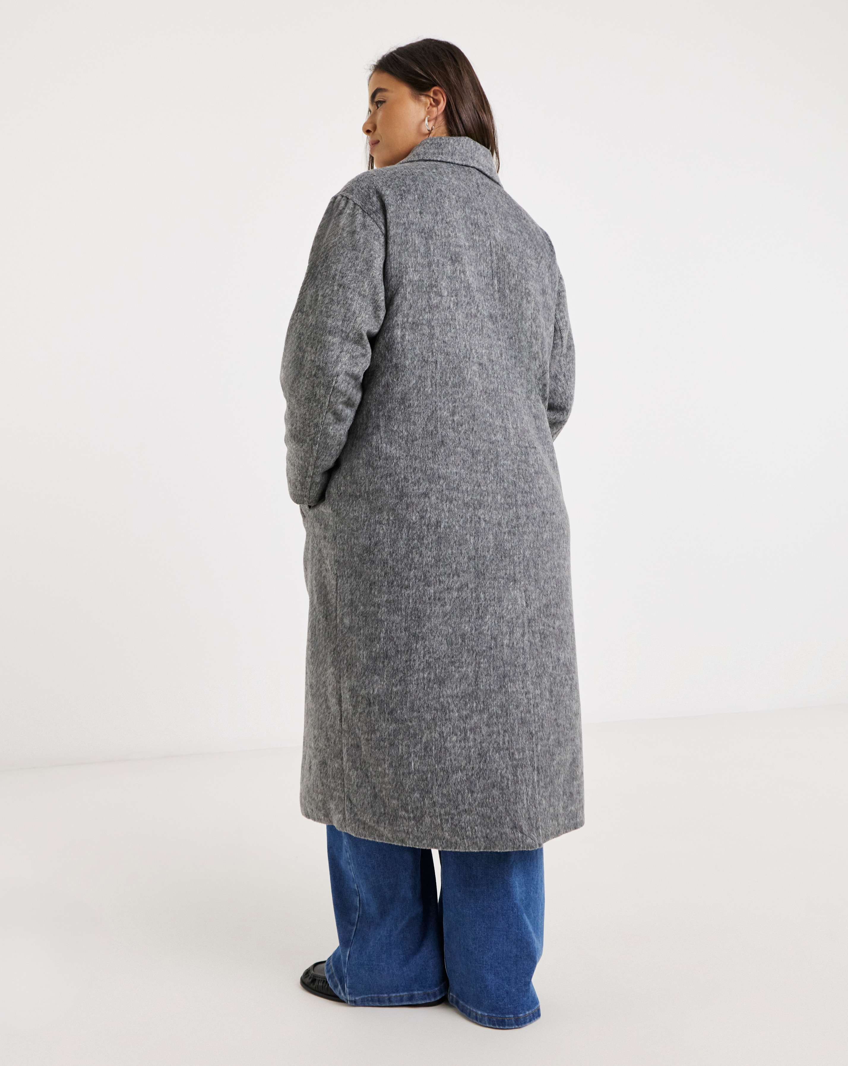 Grey Double Breasted Midaxi Brushed Faux Wool Coat | Simply Be