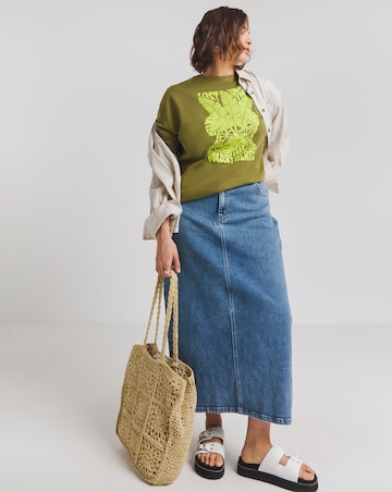 Khaki Acid Wash Amazons Longline Slogan T-Shirt