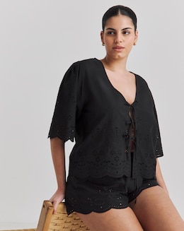 Simply Be Cotton Beach Broderie Shirt And Short Co-Ord Set