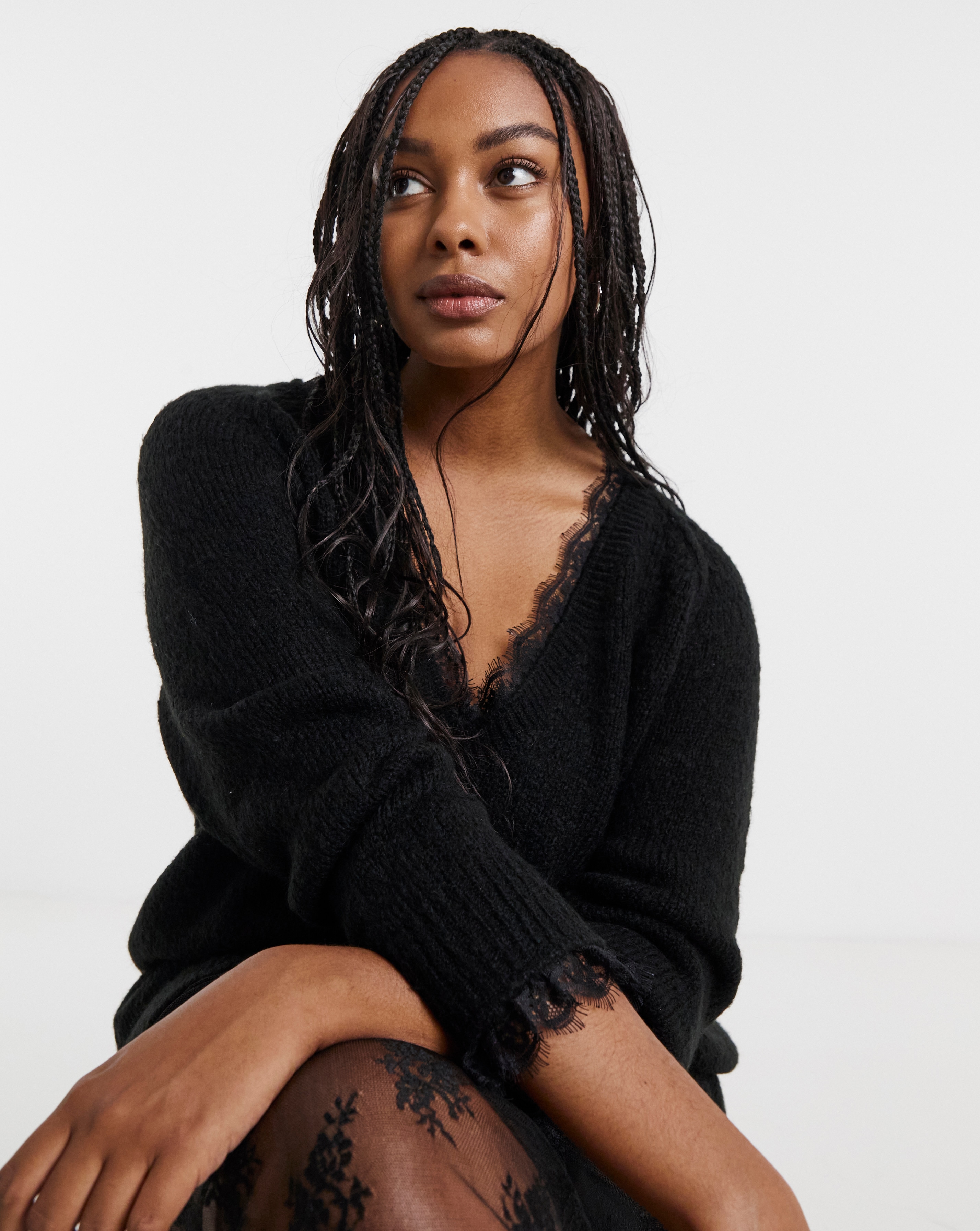 Black Lace Trim V Neck Tunic | Simply Be