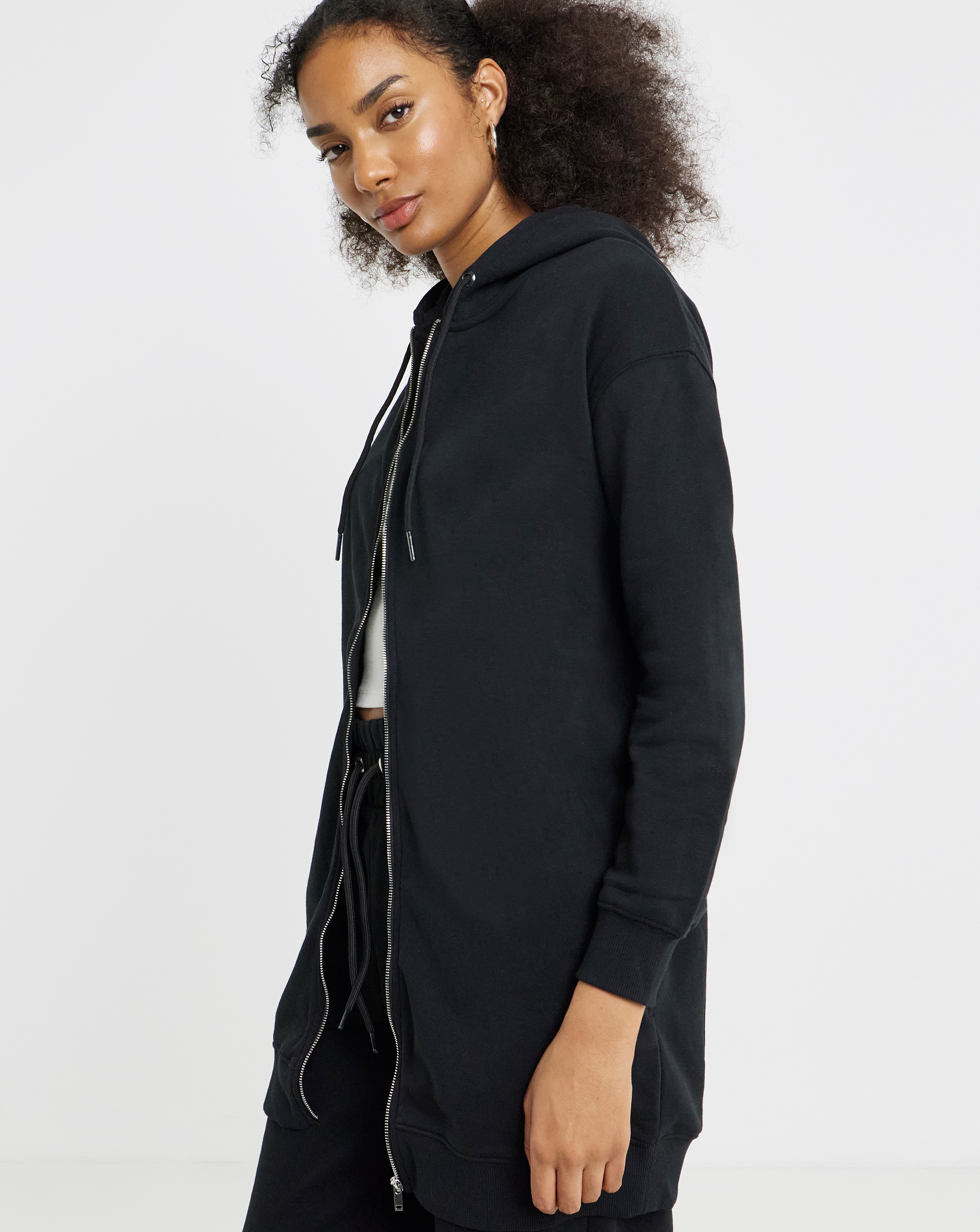 Black Core Zip Through Longline Hoodie | Simply Be
