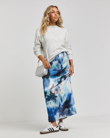 Abstract Floral Print Satin Maxi Skirt