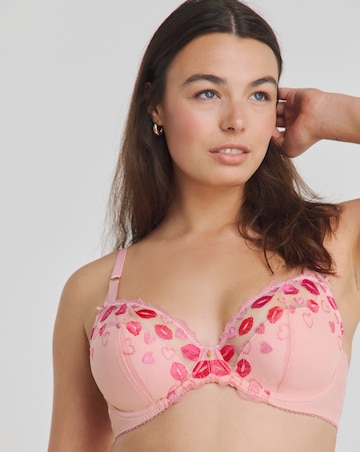 Simply Be Eliza Hearts & Lips Half Padded Balcony Bra Pink