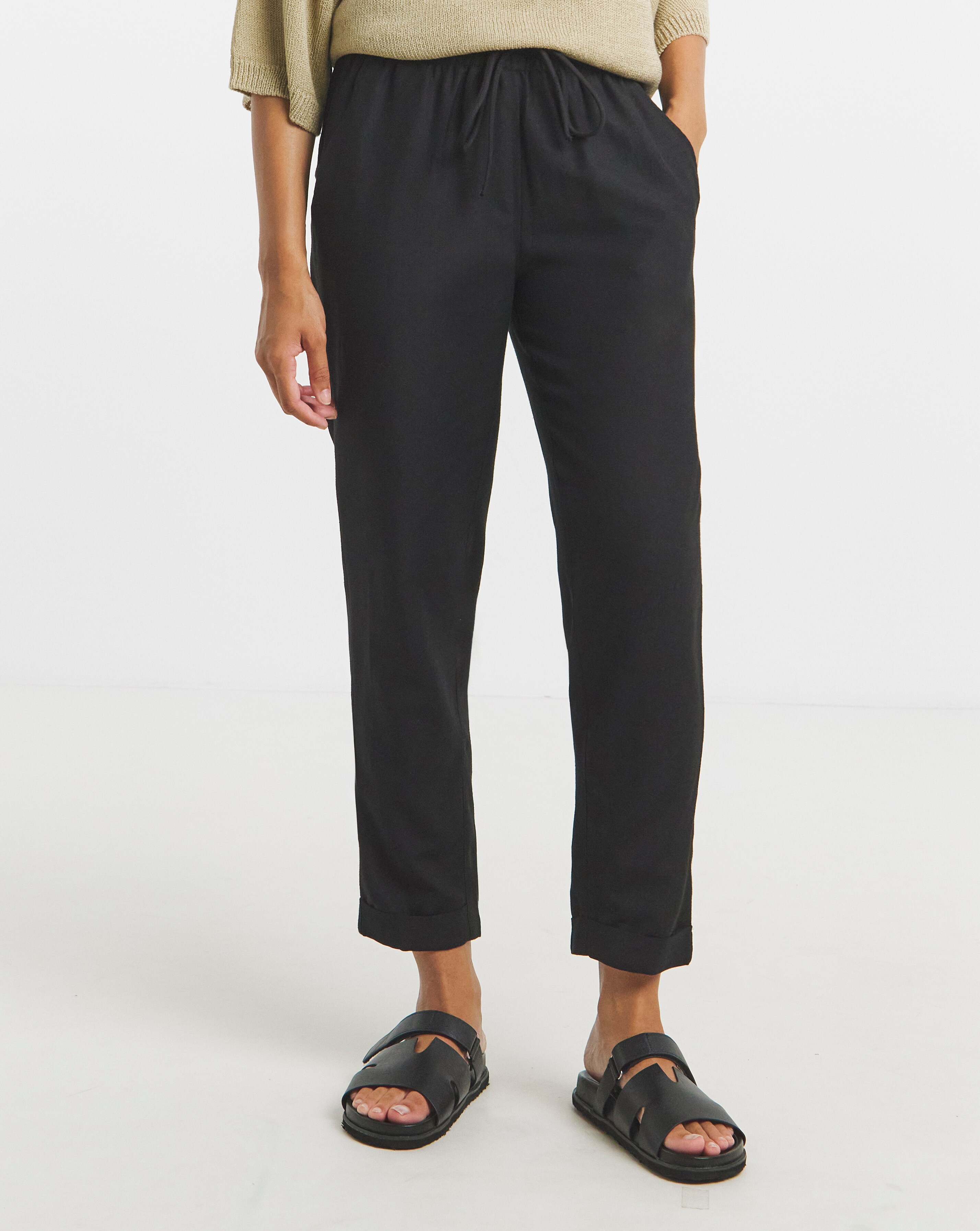 Simply Be Black Easy Care Linen Mix Tapered Trouser