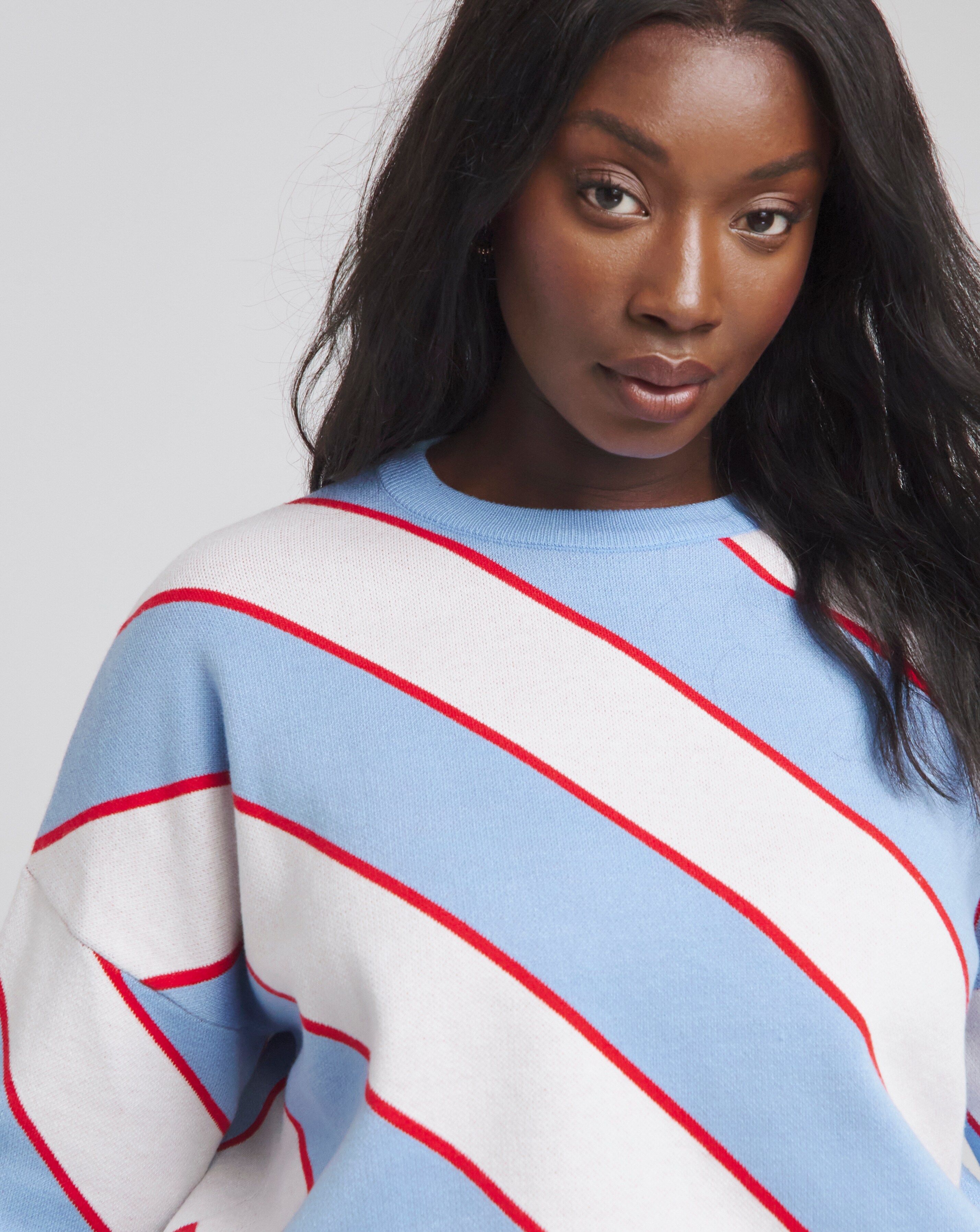 Blue and White Diagonal Stripe Jumper Simply Be