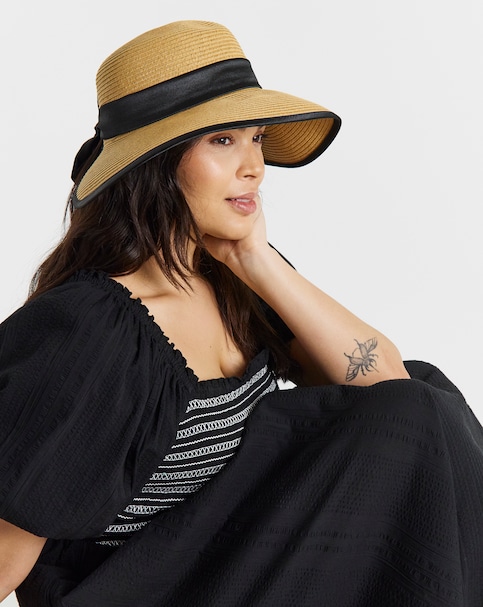 Wide Brim Satin Tie Bow Hat