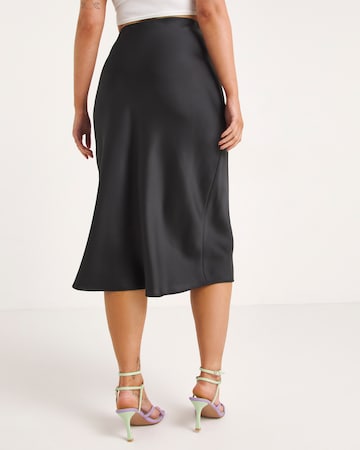 Black Elasticated Waist Premium Satin Midi Skirt