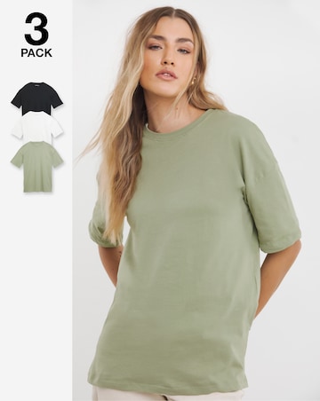 Black, Ecru & Sage Pack 3 Pure Cotton Boyfriend T-Shirts