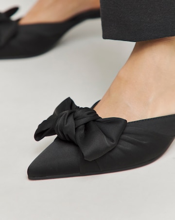 Tia Pointed Bow Kitten Heel Mules - Wide Fit (E)