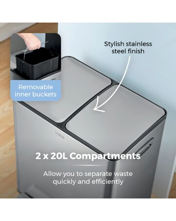 Tower 40L Recycling Pedal Bin Silver