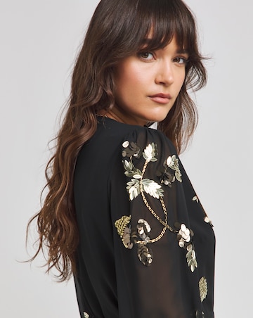 Hope & Ivy Melanie Embellished Black Wrap Maxi Dress