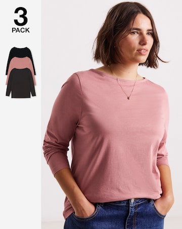 Simply Be Black, Chocolate & Rose 3 Pack Slash Neck Tops