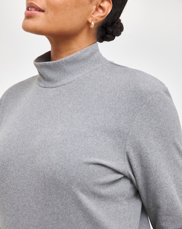Pretty Secrets Thermal Brushed Fleece Turtle Neck Long Sleeve Top - Grey