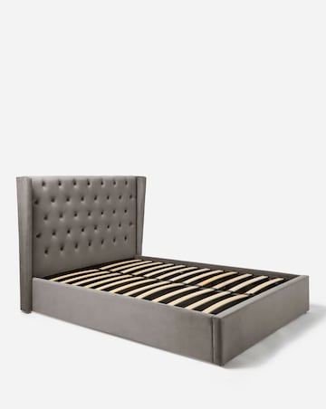 Allegra Winged Velvet Ottoman Bed with 3 Layer Memory Foam Hybrid Mattress