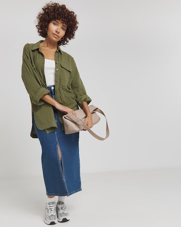 Khaki Cheesecloth Double Pocket Long Sleeve Shirt