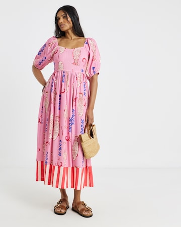Sardine Print Linen Midi Dress | Simply Be Sardine Print Linen Midi Dress | Simply Be