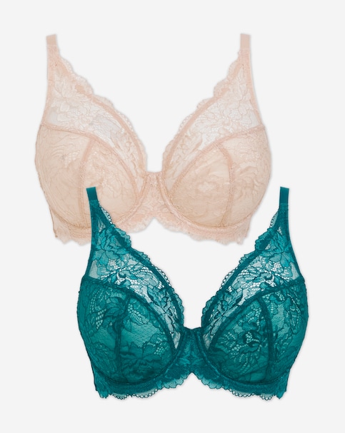 Pretty Secrets (2 Pack) New Ella Full Cup Wired Bras (C-J) Teal/Ivory