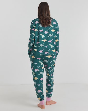 Chelsea Peers Jersey Ditsy Dinosaur Print Crew Pyjama Set