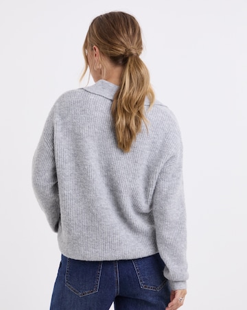 Cosy Yarn Grey Marl V-Neck Collared Jumper