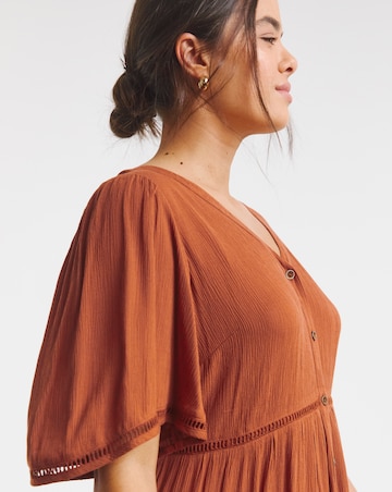 Simply Be Rust Crinkle Tiered Maxi Dress with Ladder Trim