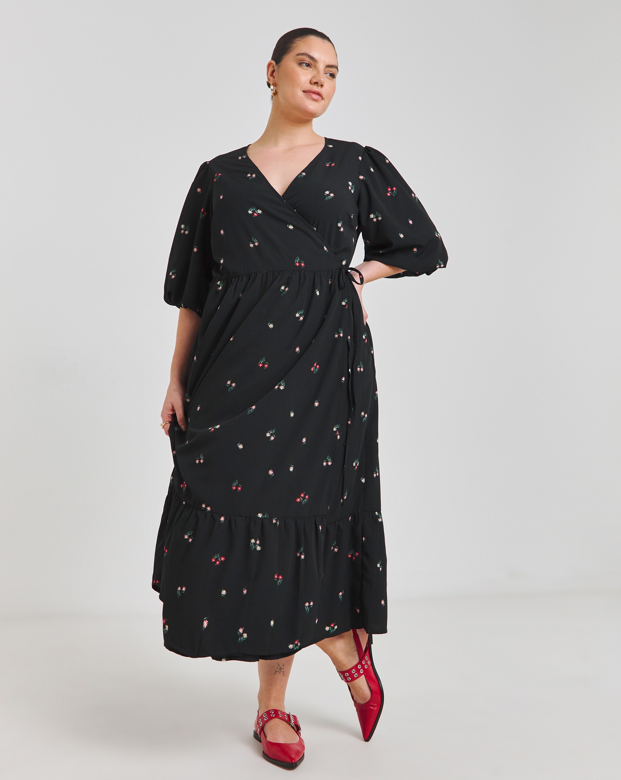 Black dress with cherry print