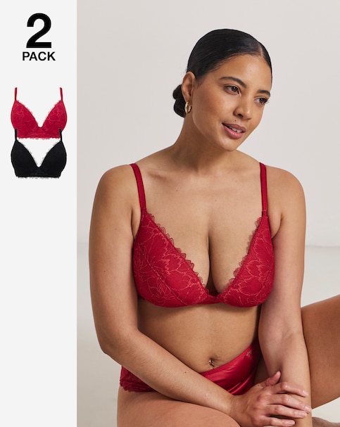 Pretty Secrets 2 Pack Willow Stretch Lace Non Wired Bralettes Black/Red