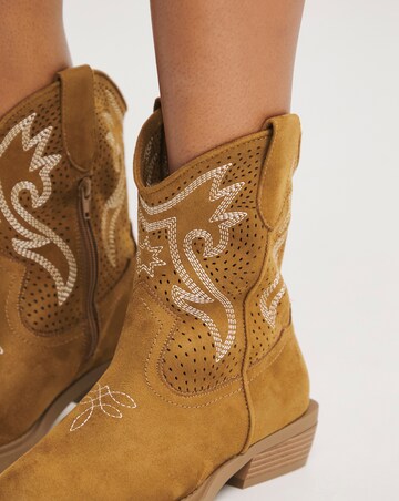 Betsy Western Cowboy Laser Cut Ankle Boots Extra Wide EEE Fit