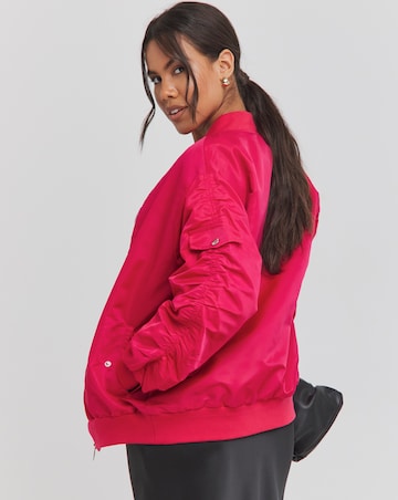 Pink Satin Quilt Lined Bomber Jacket