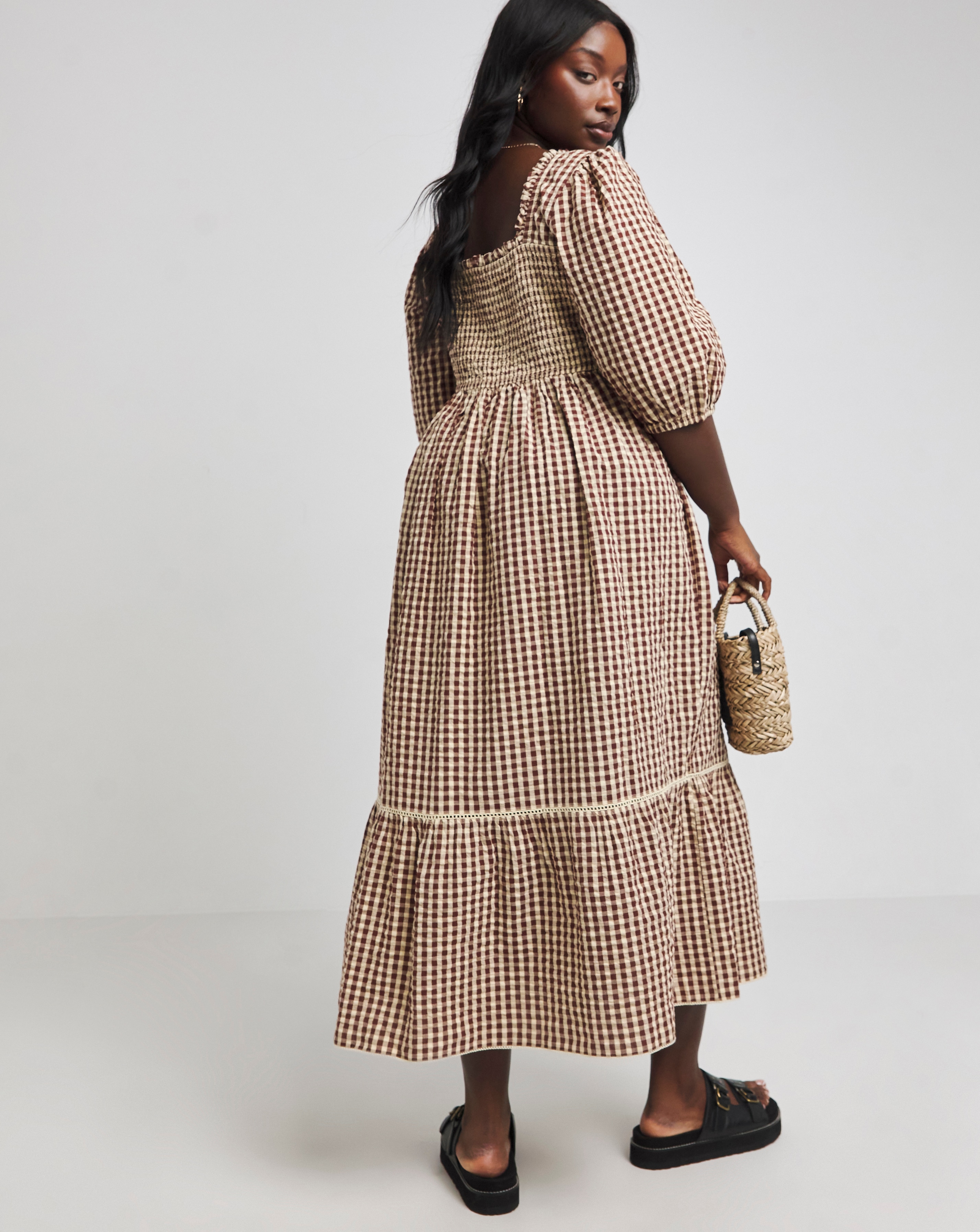 Nobody's Child Brown Gingham Elsa Midi Dress | Simply Be