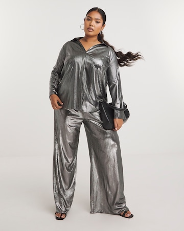 Metallic Plisse Wide Leg Trousers