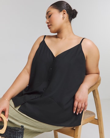 Simply Be Black Button Through Sleeveless Viscose Cami
