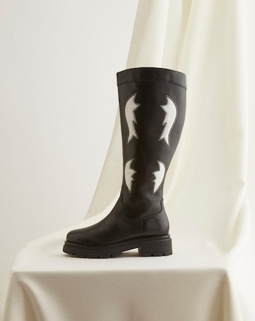 Caralynn Leather Western Chunky Knee High Boots - Wide Fit (E) Super Curvy Calf