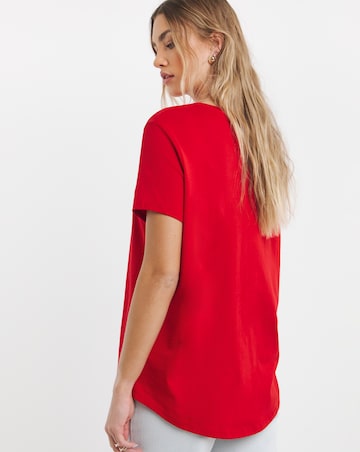 Red & White Pack 2 Curved Hem Longline T-Shirts