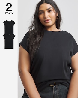 Simply Be 2 Pack Black/Black Boyfriend T-Shirts