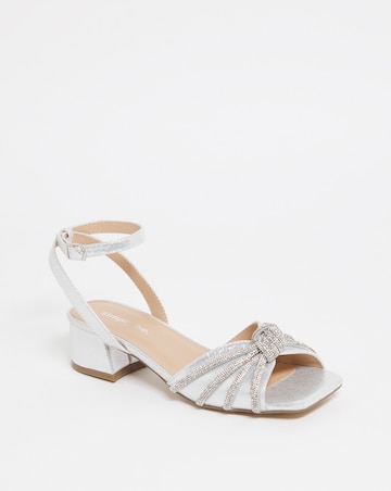 Elsie Metallic Diamante Low Block Heeled Sandals - Wide Fit (E)