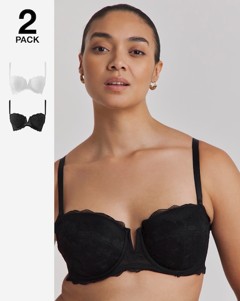 Pretty Secrets (2 Pack) Katie Padded Multiway Wired Bras (B-F) Black/White
