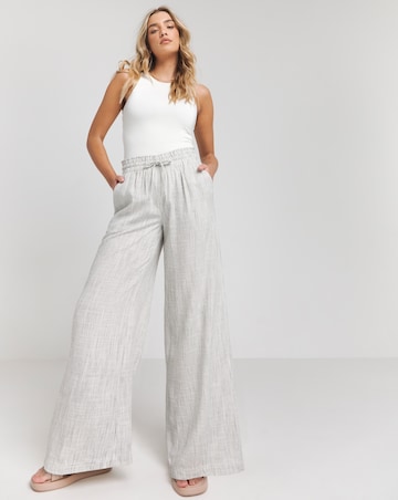 Ivory Stripe Tie Waist Wide Leg Linen Trousers